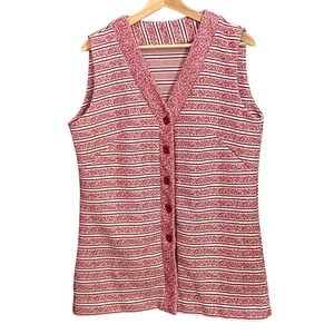 Vintage 70s Dutchmaid Knit Sweater Vest Retro Mod Americana Red White Stripe